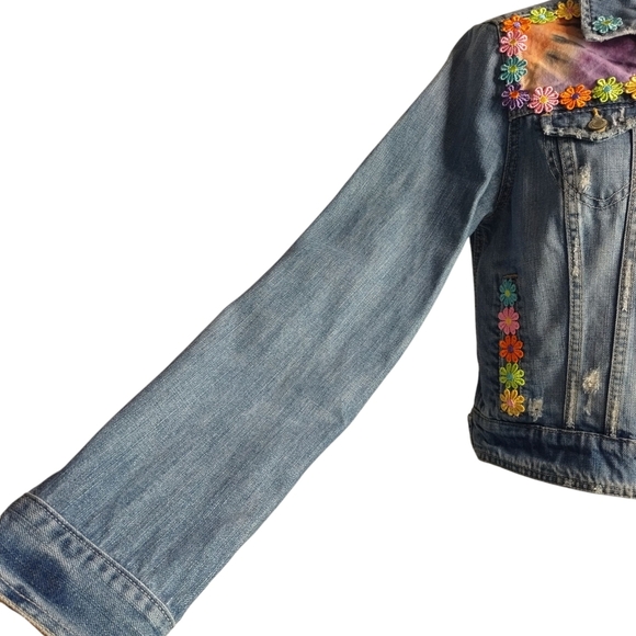 American Eagle Jean Jacket Women's Blue Embroidered Button Up Size Medium - Picture 5 of 10